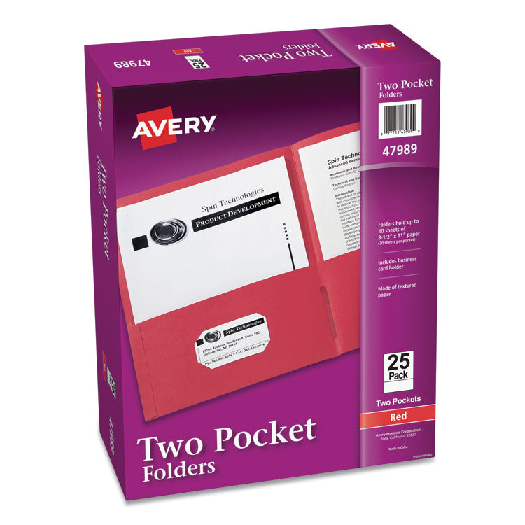 Two-Pocket Folder, 40-Sheet Capacity, 11 X 8.5, Red, 25/box
