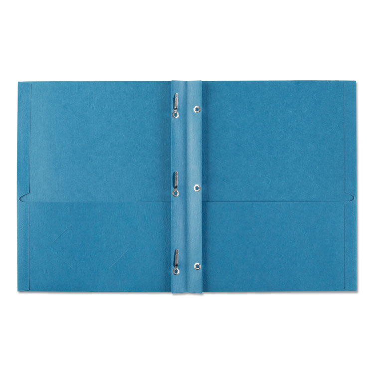 Two-Pocket Folder, Prong Fastener, 0.5" Capacity, 11 X 8.5, Light Blue, 25/box