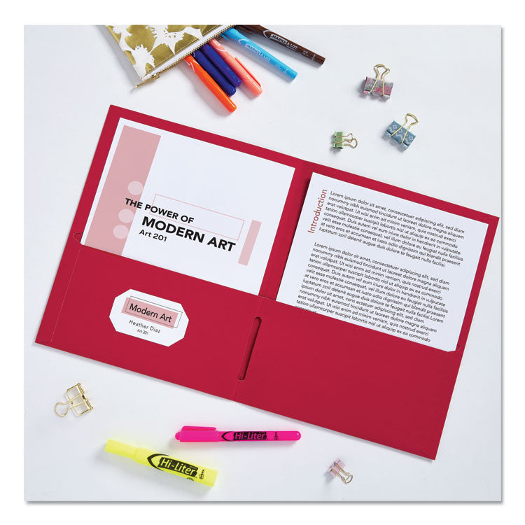 Two-Pocket Folder, 40-Sheet Capacity, 11 X 8.5, Red, 25/box