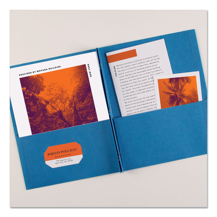 Two-Pocket Folder, Prong Fastener, 0.5" Capacity, 11 X 8.5, Light Blue, 25/box