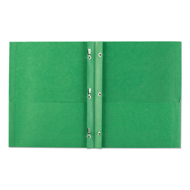 Two-Pocket Folder, Prong Fastener, 0.5" Capacity, 11 X 8.5, Green, 25/box
