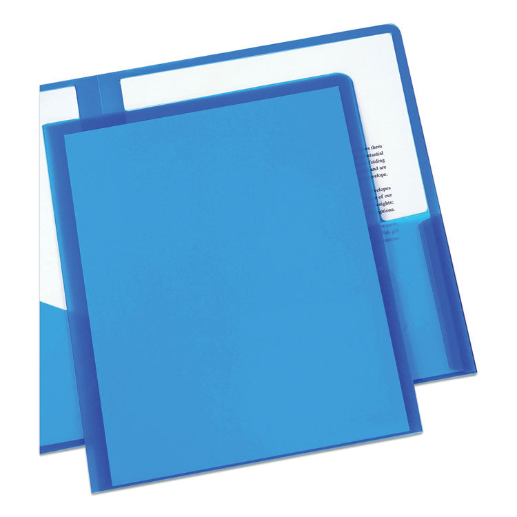 Plastic Two-Pocket Folder, 20-Sheet Capacity, 11 X 8.5, Translucent Blue