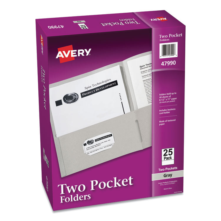 Two-Pocket Folder, 40-Sheet Capacity, 11 X 8.5, Gray, 25/box