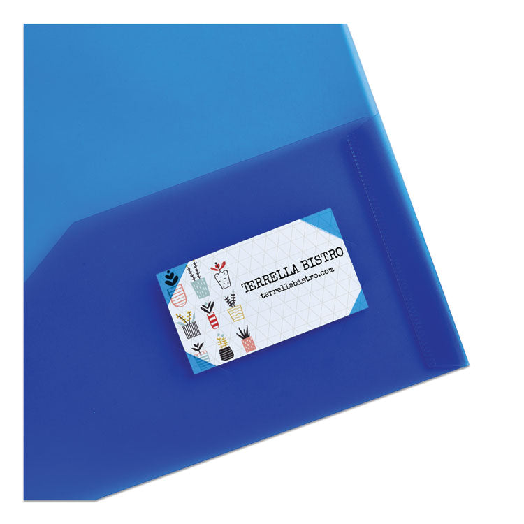 Plastic Two-Pocket Folder, 20-Sheet Capacity, 11 X 8.5, Translucent Blue