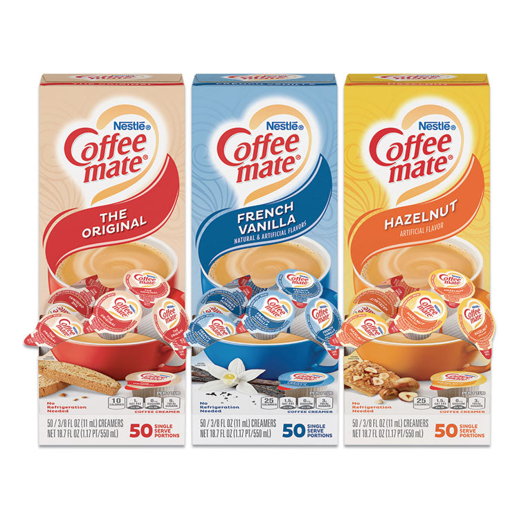 Liquid Coffee Creamer, Assorted Flavors, 0.38 oz Mini Cups, 150/Carton