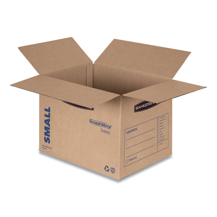 SmoothMove Basic Moving Boxes, Regular Slotted Container (RSC), Small, 12" x 16" x 12", Brown/Blue, 25/Bundle