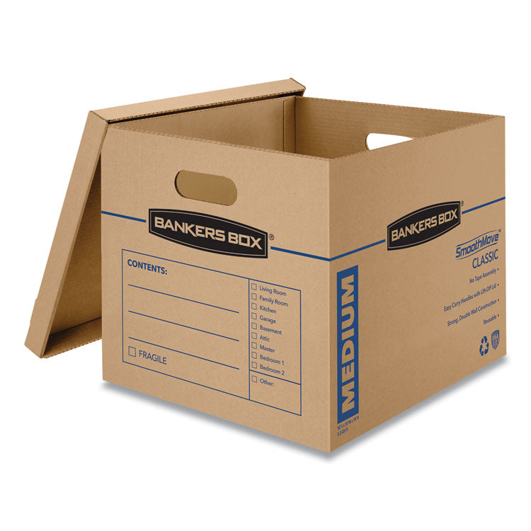 SmoothMove Classic Moving/Storage Boxes, Half Slotted Container (HSC), Medium, 15" x 18" x 14", Brown/Blue, 8/Carton