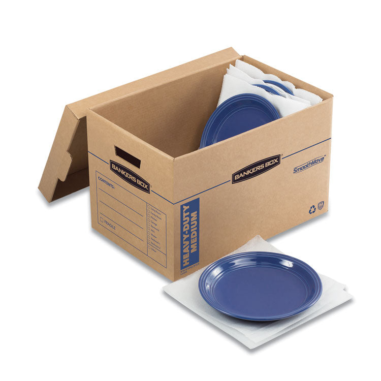 SmoothMove Maximum Strength Moving Boxes, Half Slotted Container (HSC), Medium, 12.25" x 18.5" x 12", Brown/Blue, 8/Pack