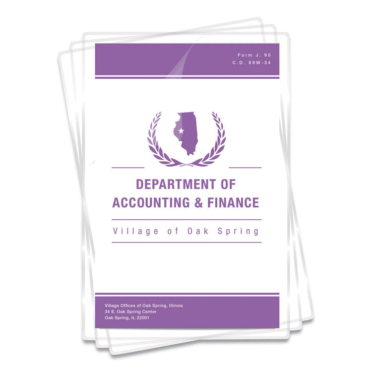 Laminating Pouches, 3 Mil, 9" X 14.5", Gloss Clear, 50/pack