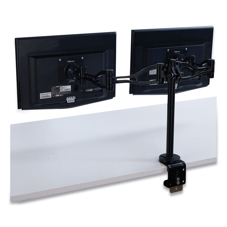 Professional Series Depth Adjustable Dual Monitor Arm, 360 Deg Rotation, 37 Deg Tilt, 360 Deg Pan, Black, Supports 24 Lb