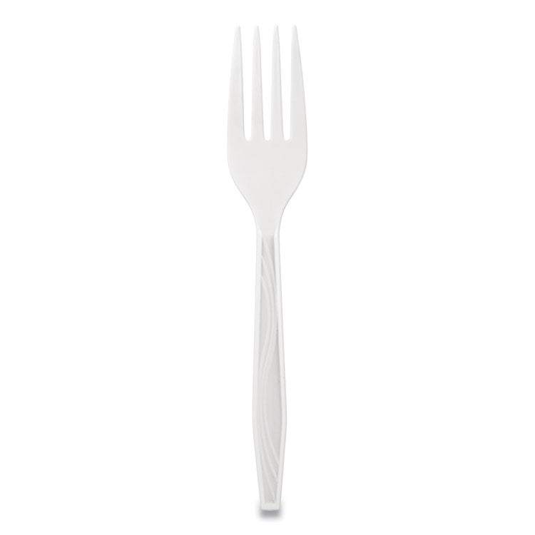 Elegant Dinnerware Heavyweight Cutlery, Fork, Plastic, White, 500/Box