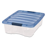 Stack And Pull Latching Flat Lid Storage Box, 6.73 Gal, 16.5" X 22" X 6.5", Clear/translucent Blue