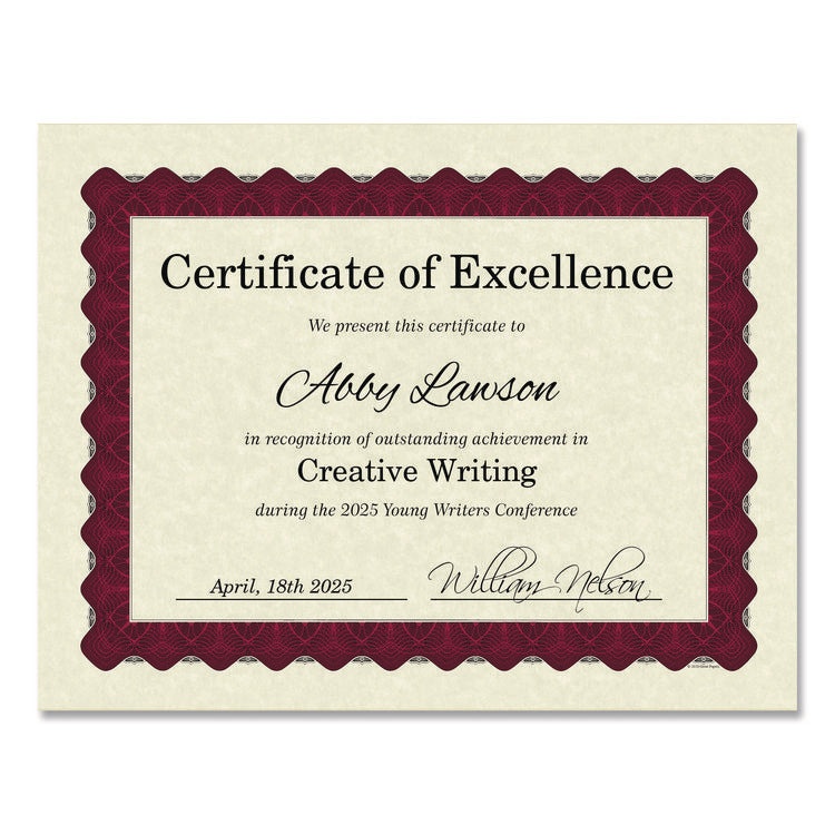Metallic Border Certificates, 11 X 8.5, Ivory/red With Red Border, 100/pack