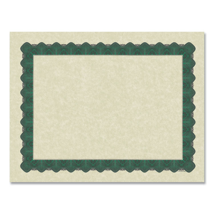 Metallic Border Certificates, 11 X 8.5, Ivory/green With Green Border, 100/pack