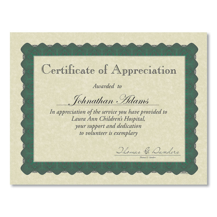 Metallic Border Certificates, 11 X 8.5, Ivory/green With Green Border, 100/pack