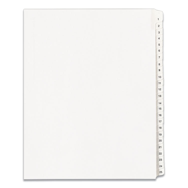 Preprinted Legal Exhibit Side Tab Index Dividers, Allstate Style, 25-Tab, 1 To 25, 11 X 8.5, White, 1 Set, (1701)