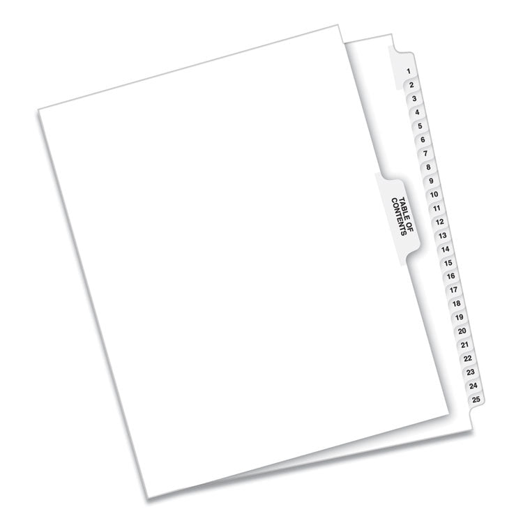 Preprinted Legal Exhibit Side Tab Index Dividers, Avery Style, 25-Tab, 1 To 25, 11 X 8.5, White, 1 Set