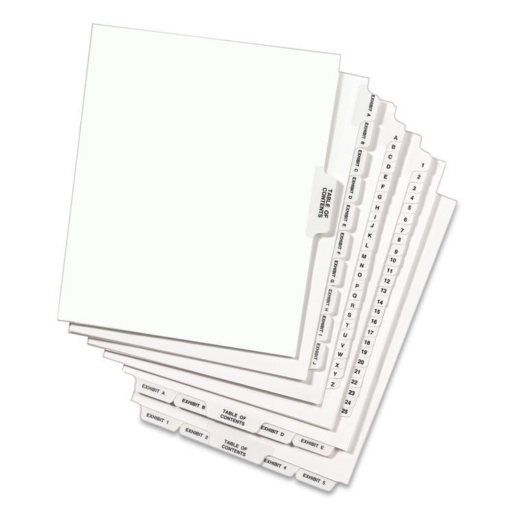 Preprinted Legal Exhibit Side Tab Index Dividers, Avery Style, 10-Tab, 10, 11 X 8.5, White, 25/pack