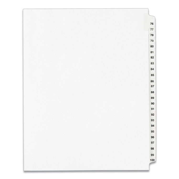 Preprinted Legal Exhibit Side Tab Index Dividers, Avery Style, 25-Tab, 76 To 100, 11 X 8.5, White, 1 Set, (1333)