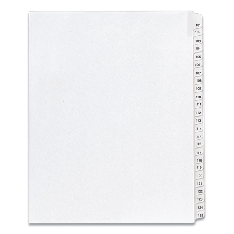 Preprinted Legal Exhibit Side Tab Index Dividers, Allstate Style, 25-Tab, 101 To 125, 11 X 8.5, White, 1 Set, (1705)