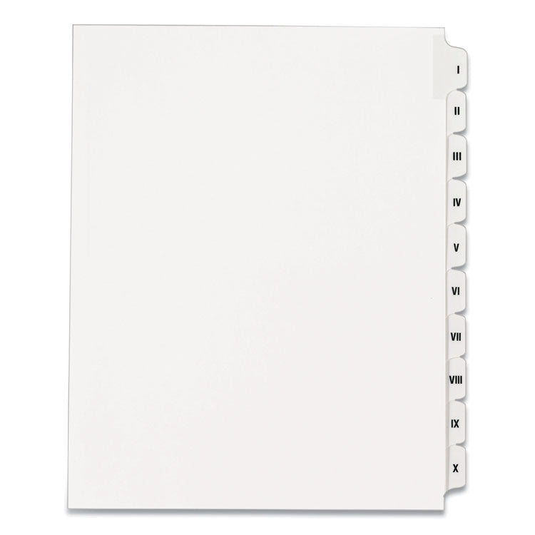 Preprinted Legal Exhibit Side Tab Index Dividers, Allstate Style, 10-Tab, I To X, 11 X 8.5, White, 1 Set