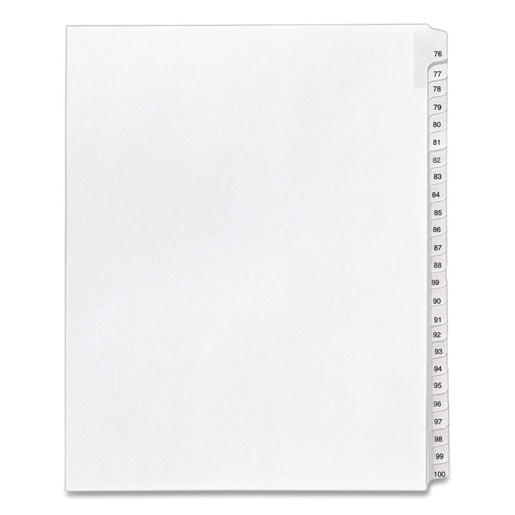 Preprinted Legal Exhibit Side Tab Index Dividers, Allstate Style, 25-Tab, 76 To 100, 11 X 8.5, White, 1 Set, (1704)
