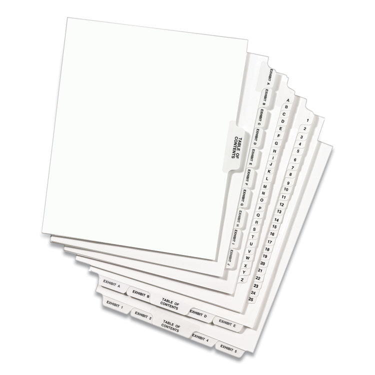 Preprinted Legal Exhibit Side Tab Index Dividers, Avery Style, 25-Tab, Table Of Contents, 11 X 8.5, White, 25/pack