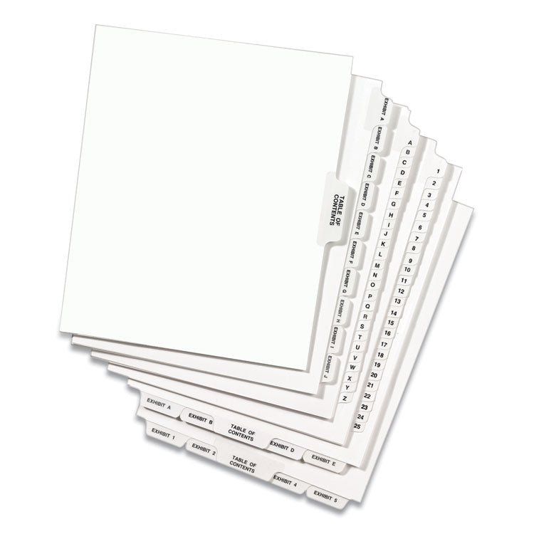Preprinted Legal Exhibit Side Tab Index Dividers, Avery Style, 10-Tab, 9, 11 X 8.5, White, 25/pack