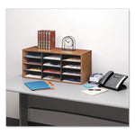 Particle Board Desktop Sorter, 12 Compartments, 29 x 11.88 x 12.94, Medium Oak