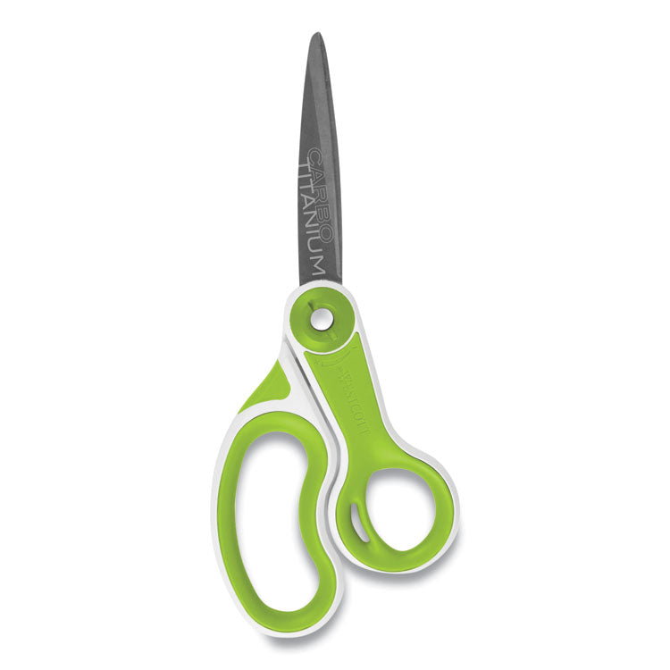 CarboTitanium Bonded Scissors, 8" Long, 3.25" Cut Length, Straight White/Green Handle