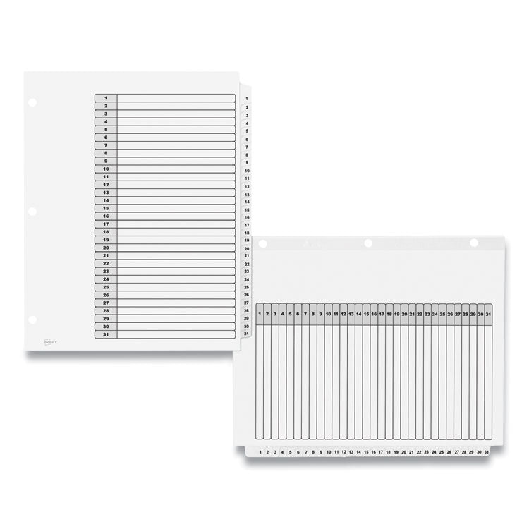 Customizable Table of Contents Ready Index Black and White Dividers, 31-Tab, 1 to 31, 11 x 8.5, White, 6 Sets