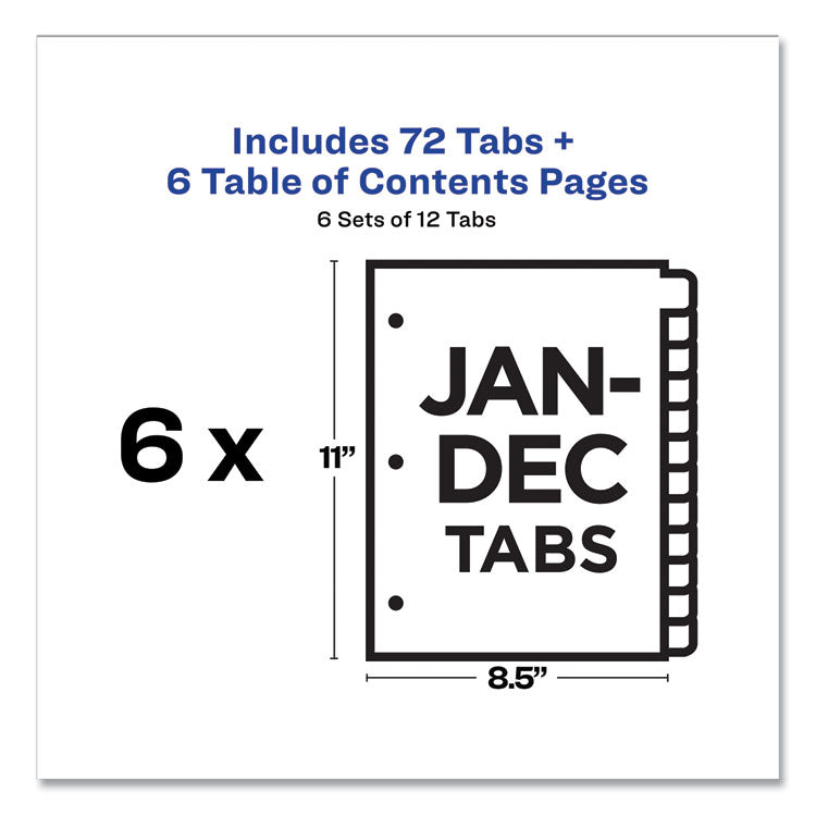Customizable Table of Contents Ready Index Multicolor Dividers, 12-Tab, Jan. to Dec., 11 x 8.5, White, 6 Sets