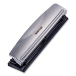 12-Sheet Three-Hole Punch, 9/32" Holes, Silver/black