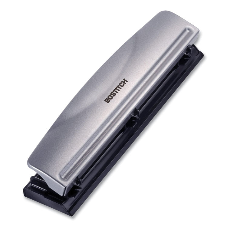 12-Sheet Three-Hole Punch, 9/32" Holes, Silver/black
