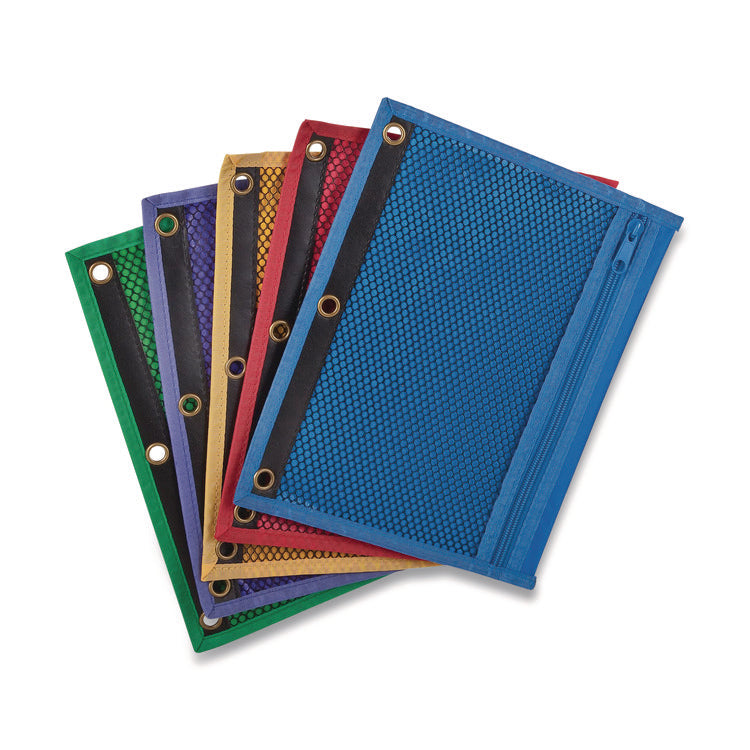 Mesh Binder Pockets, 3-Hole Punched, 10.5" x 7.5", Randomly Assorted Colors
