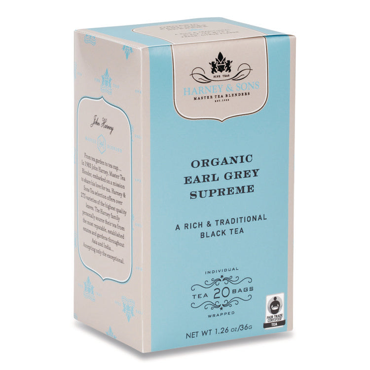 Premium Tea, Organic Earl Grey Supreme Black Tea, Individually Wrapped Tea Bags, 20/box