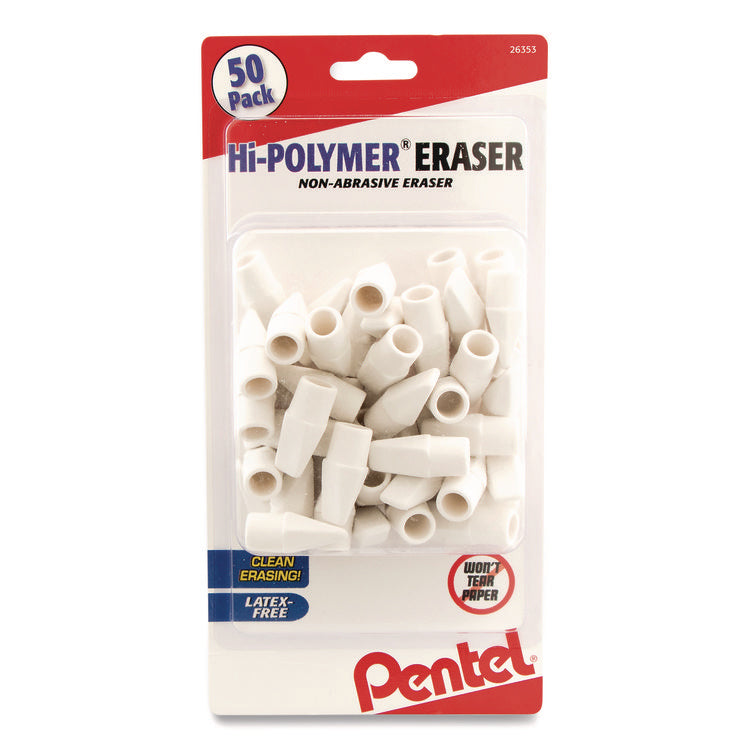 HI-POLYMER CAP ERASER, FOR PENCIL MARKS, WHITE, 50/PACK