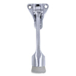 Hinged Kick-Down Door Stop With Triangular Three-Point Mounting Plate, 1" Wide Door Mount, 4.18 Long Stopper, Satin Chrome
