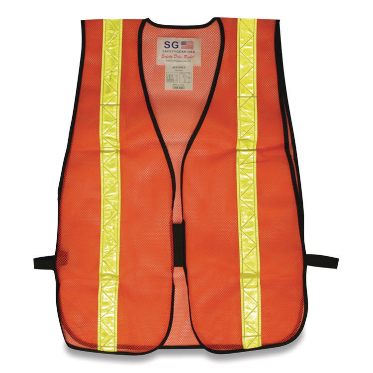 Hook and Loop Safety Vest, One Size Fits Most, Hi-Viz Orange with Yellow Prismatic Tape