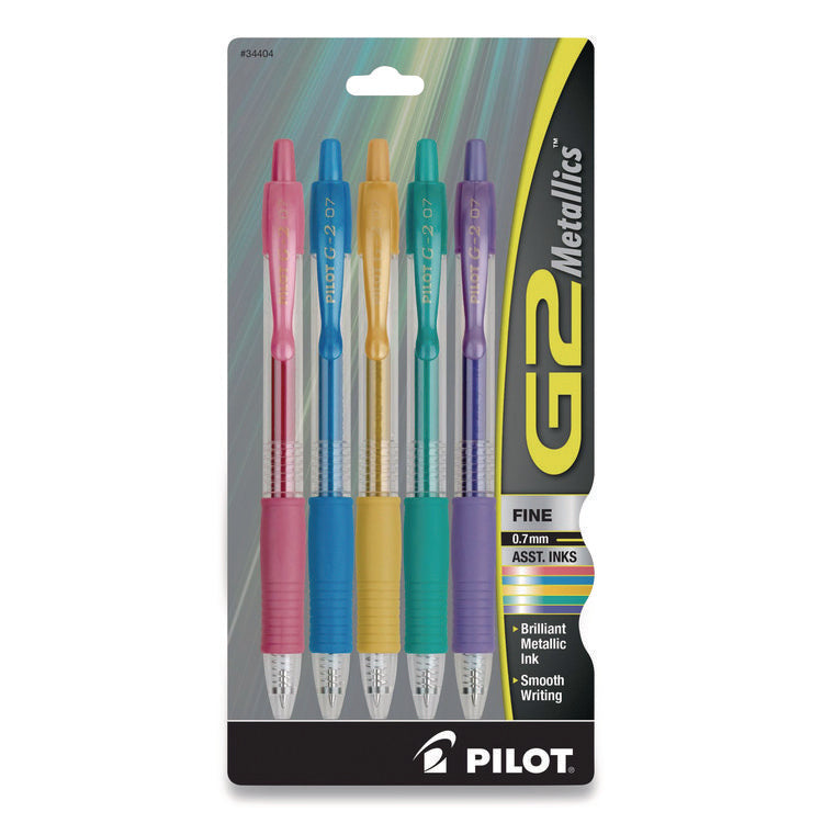 G2 Metallics Gel Pen, Retractable, Fine 0.7 mm, Assorted Metallic Ink and Barrel Colors, 5/Pack