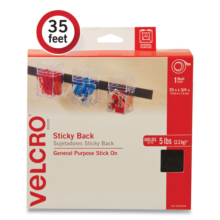 Sticky-Back Fasteners, Removable Adhesive, 0.75" X 35 Ft, Black