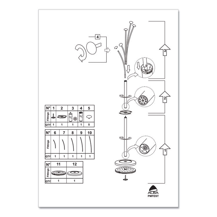 Festival Coat Stand with Umbrella Holder, Five Knobs, 14w x 14d x 73.67h, Black