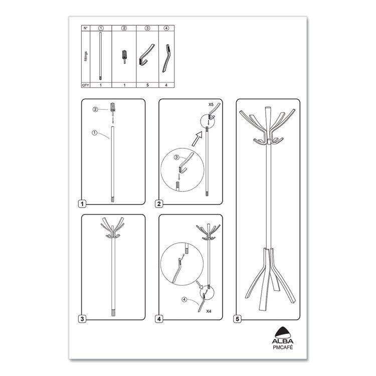 Cafe Wood Coat Stand, Ten Peg/five Hook, 21.67w X 21.67d X 69.33h, Espresso Brown