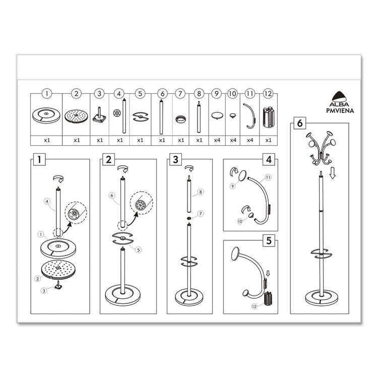 Viena Coat Stand, Eight Knobs, Steel, 16w x 16d x 70.6h, Black