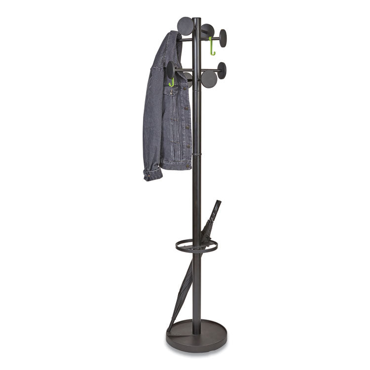 Stan3 Steel Coat Rack, Stand Alone Rack, Eight Knobs, 15w X 15d X 69.3h, Black