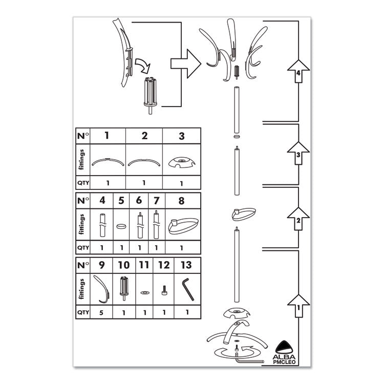 Cleo Coat Stand, Stand Alone Rack, Ten Knobs, Steel/plastic, 19.75w X 19.75d X 68.9h, Black
