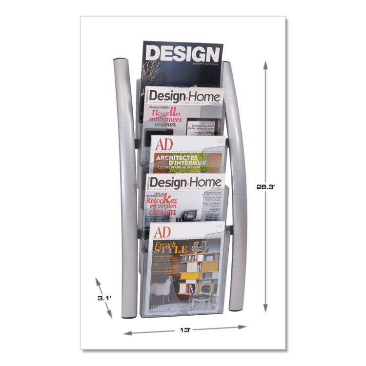 Wall Literature Display, 13w x 3.5d x 28.5h, Silver Gray/Translucent