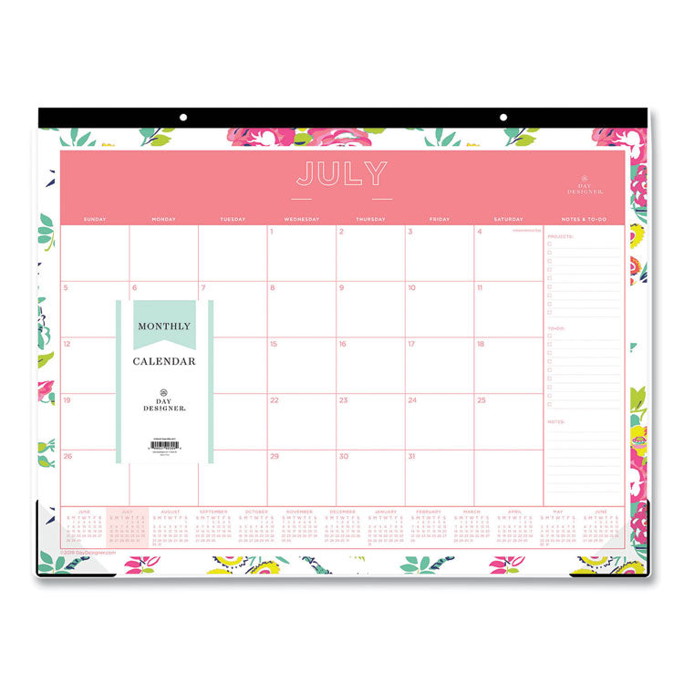 Day Designer Peyton Academic Desk Pad, Floral Artwork, 22 x 17, Black Binding, Clear Corners, 12-Month (July-June): 2025-2026