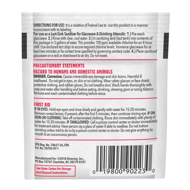 Beer Clean Last Rinse Glass Sanitizer, Powder, 0.25 oz Pack, 100/Carton