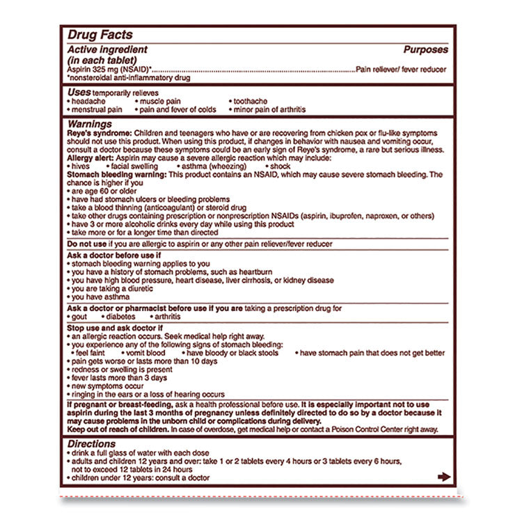 Aspirin Tablets, Two-Pack, 50 Packs/box